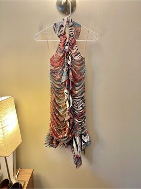 AFRM Odessa Halter V-Neck Ruffled Mini Dress Size Large